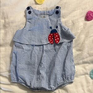 Florence Eiseman Striped Baby Romper with Ladybug Design 24 months
